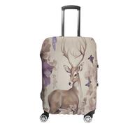 MNVTSKOP Deer Birds with Flowers Luggage Covers Scratch-Resistant Washable Suitcase Cover Polyester Elastic Travel Baggage Protector for Suitcase Protector Cover, White, S