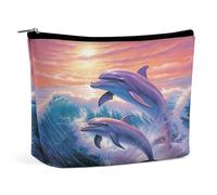 MNVTSKOP Dolphins Art Cosmetic Bag Large Capacity Travel Makeup Bag Trendy Portable Toiletry Bag for Women
