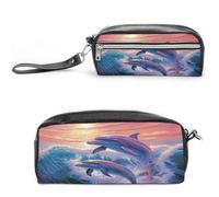 MNVTSKOP Dolphins Art Makeup Bag Small Cosmetic Travel Case Portable Stationery Organizer for Women Teacher