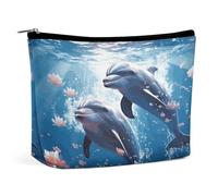 MNVTSKOP Dolphins in Love Cosmetic Bag Large Capacity Travel Makeup Bag Trendy Portable Toiletry Bag for Women