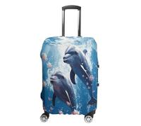 MNVTSKOP Dolphins in Love Luggage Covers Scratch-Resistant Washable Suitcase Cover Polyester Elastic Travel Baggage Protector for Suitcase Protector Cover, White, L
