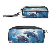 MNVTSKOP Dolphins in Love Makeup Bag Small Cosmetic Travel Case Portable Stationery Organizer for Women Teacher