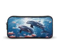 MNVTSKOP Dolphins in Love Pencil Case Large Capacity Pencil Pouch Office Pencil Bag for Men Women Desk Organizer