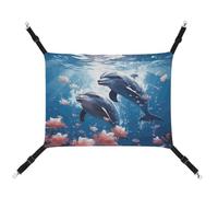 MNVTSKOP Dolphins in Love Pet Hammock Breathable Cat Hanging Hammock with Adjustable Straps and Metal Hooks Plush Small Animal Soft Hideout Bed for Indoor and Outdoor