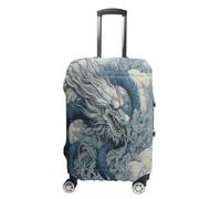 MNVTSKOP Dragon Pattern Luggage Covers Scratch-Resistant Washable Suitcase Cover Polyester Elastic Travel Baggage Protector for Suitcase Protector Cover, White, S