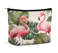MNVTSKOP Flamingo Palm Trees Leaf Cosmetic Bag Large Capacity Travel Makeup Bag Trendy Portable Toiletry Bag for Women