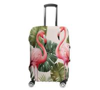 MNVTSKOP Flamingo Palm Trees Leaf Luggage Covers Scratch-Resistant Washable Suitcase Cover Polyester Elastic Travel Baggage Protector for Suitcase Protector Cover, White, S