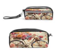 MNVTSKOP Flower Bicycle Makeup Bag Small Cosmetic Travel Case Portable Stationery Organizer for Women Teacher