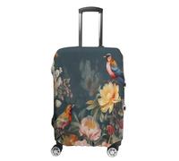 MNVTSKOP Flowers Birds Luggage Covers Scratch-Resistant Washable Suitcase Cover Polyester Elastic Travel Baggage Protector for Suitcase Protector Cover, White, S