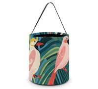 MNVTSKOP Foldable Halloween Candy Bags Tropical Birds And Plant Leaf Printed Tote Bags Reusable Halloween Trick Or Treat Buckets with Handles Gift Bag for Halloween Party Favor Supplies, Tropical