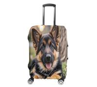 MNVTSKOP German Shepherd Puppy Luggage Covers Scratch-Resistant Washable Suitcase Cover Polyester Elastic Travel Baggage Protector for Suitcase Protector Cover, White, XL