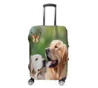 MNVTSKOP Golden Dog with Butterfly Luggage Covers Scratch-Resistant Washable Suitcase Cover Polyester Elastic Travel Baggage Protector for Suitcase Protector Cover, White, M