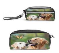 MNVTSKOP Golden Dog with Butterfly Makeup Bag Small Cosmetic Travel Case Portable Stationery Organizer for Women Teacher