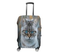 MNVTSKOP Gray And White Cat Luggage Covers Scratch-Resistant Washable Suitcase Cover Polyester Elastic Travel Baggage Protector for Suitcase Protector Cover, White, L
