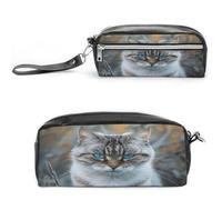MNVTSKOP Gray And White Cat Makeup Bag Small Cosmetic Travel Case Portable Stationery Organizer for Women Teacher