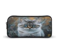 MNVTSKOP Gray And White Cat Pencil Case Large Capacity Pencil Pouch Office Pencil Bag for Men Women Desk Organizer
