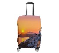 MNVTSKOP Greece Island Sunset Landscape Luggage Covers Scratch-Resistant Washable Suitcase Cover Polyester Elastic Travel Baggage Protector for Suitcase Protector Cover, White, S