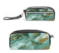 MNVTSKOP Green Gold Marble Makeup Bag Small Cosmetic Travel Case Portable Stationery Organizer for Women Teacher