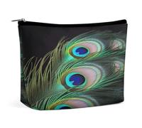 MNVTSKOP Green Peacock Feather Cosmetic Bag Large Capacity Travel Makeup Bag Trendy Portable Toiletry Bag for Women