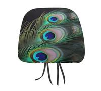 MNVTSKOP Green Peacock Feather Headrest Covers for Cars Universal Anti-Dirty Car Head Rest Protector Easy to Install Durable Breathable Vehicle Accessories for Auto Trucks SUVs