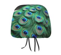 MNVTSKOP Green Peacock Feather Headrest Covers for Cars Universal Anti-Dirty Car Head Rest Protector Easy to Install Durable Breathable Vehicle Accessories for Auto Trucks SUVs