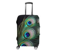 MNVTSKOP Green Peacock Feather Luggage Covers Scratch-Resistant Washable Suitcase Cover Polyester Elastic Travel Baggage Protector for Suitcase Protector Cover, White, M