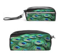 MNVTSKOP Green Peacock Feather Makeup Bag Small Cosmetic Travel Case Portable Stationery Organizer for Women Teacher