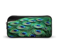 MNVTSKOP Green Peacock Feather Pencil Case Large Capacity Pencil Pouch Office Pencil Bag for Men Women Desk Organizer
