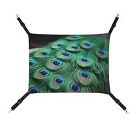 MNVTSKOP Green Peacock Feather Pet Hammock Breathable Cat Hanging Hammock with Adjustable Straps and Metal Hooks Plush Small Animal Soft Hideout Bed for Indoor and Outdoor