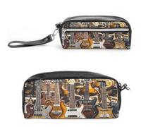 MNVTSKOP Guitar Bass Music Musical Instruments Makeup Bag Small Cosmetic Travel Case Portable Stationery Organizer for Women Teacher