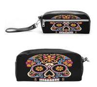MNVTSKOP Hand Drawn Skull Makeup Bag Small Cosmetic Travel Case Portable Stationery Organizer for Women Teacher