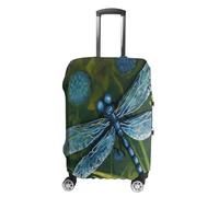 MNVTSKOP Hand Painted Blue Dragonfly Luggage Covers Scratch-Resistant Washable Suitcase Cover Polyester Elastic Travel Baggage Protector for Suitcase Protector Cover, White, L