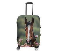 MNVTSKOP Horses And Flowers Luggage Covers Scratch-Resistant Washable Suitcase Cover Polyester Elastic Travel Baggage Protector for Suitcase Protector Cover, White, XL