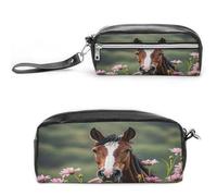 MNVTSKOP Horses And Flowers Makeup Bag Small Cosmetic Travel Case Portable Stationery Organizer for Women Teacher