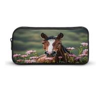 MNVTSKOP Horses And Flowers Pencil Case Large Capacity Pencil Pouch Office Pencil Bag for Men Women Desk Organizer