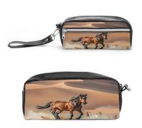 MNVTSKOP Horses Running in Desert Storm Makeup Bag Small Cosmetic Travel Case Portable Stationery Organizer for Women Teacher