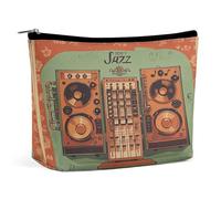MNVTSKOP Jazz Music Equipment with Vintage Background Cosmetic Bag Large Capacity Travel Makeup Bag Trendy Portable Toiletry Bag for Women
