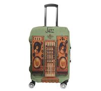 MNVTSKOP Jazz Music Equipment with Vintage Background Luggage Covers Scratch-Resistant Washable Suitcase Cover Polyester Elastic Travel Baggage Protector for Suitcase Protector Cover, White, M