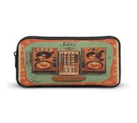 MNVTSKOP Jazz Music Equipment with Vintage Background Pencil Case Large Capacity Pencil Pouch Office Pencil Bag for Men Women Desk Organizer