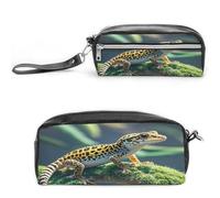 MNVTSKOP Leopard Little Gecko Makeup Bag Small Cosmetic Travel Case Portable Stationery Organizer for Women Teacher
