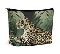MNVTSKOP Leopard Palm Leaf Cosmetic Bag Large Capacity Travel Makeup Bag Trendy Portable Toiletry Bag for Women