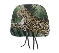 MNVTSKOP Leopard Palm Leaf Headrest Covers for Cars Universal Anti-Dirty Car Head Rest Protector Easy to Install Durable Breathable Vehicle Accessories for Auto Trucks SUVs