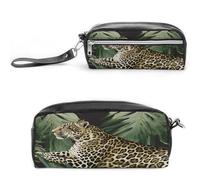 MNVTSKOP Leopard Palm Leaf Makeup Bag Small Cosmetic Travel Case Portable Stationery Organizer for Women Teacher