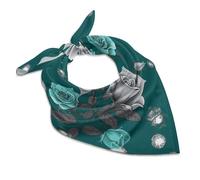 MNVTSKOP Lightweight Square Scarf Teal Grey Rose Printed Like Silk Hair Scarf Breathable Head Scarf Kerchiefs Women Bandana, Teal Grey Rose, 18"x18"