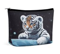 MNVTSKOP Little Tiger in Space Cosmetic Bag Large Capacity Travel Makeup Bag Trendy Portable Toiletry Bag for Women