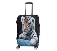 MNVTSKOP Little Tiger in Space Luggage Covers Scratch-Resistant Washable Suitcase Cover Polyester Elastic Travel Baggage Protector for Suitcase Protector Cover, White, M