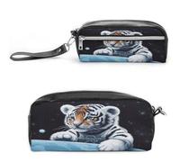 MNVTSKOP Little Tiger in Space Makeup Bag Small Cosmetic Travel Case Portable Stationery Organizer for Women Teacher