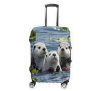 MNVTSKOP Lovely Sea Otter Luggage Covers Scratch-Resistant Washable Suitcase Cover Polyester Elastic Travel Baggage Protector for Suitcase Protector Cover, White, L