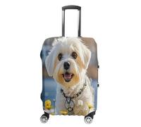 MNVTSKOP Maltese Dog Luggage Covers Scratch-Resistant Washable Suitcase Cover Polyester Elastic Travel Baggage Protector for Suitcase Protector Cover, White, L