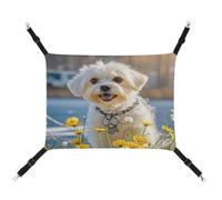 MNVTSKOP Maltese Dog Pet Hammock Breathable Cat Hanging Hammock with Adjustable Straps and Metal Hooks Plush Small Animal Soft Hideout Bed for Indoor and Outdoor